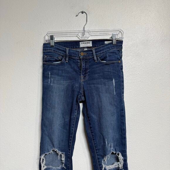 FRAME Blue Le Skinny de Jeanne Distressed Jeans Sz 26 - Picture 3 of 13